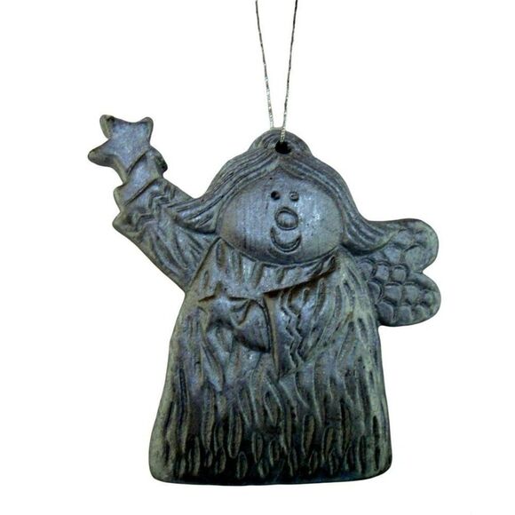 Angel Ornaments Set of 5 Boxed Ceramic All Same Silver Pattern Artsy Style - Picture 2 of 6